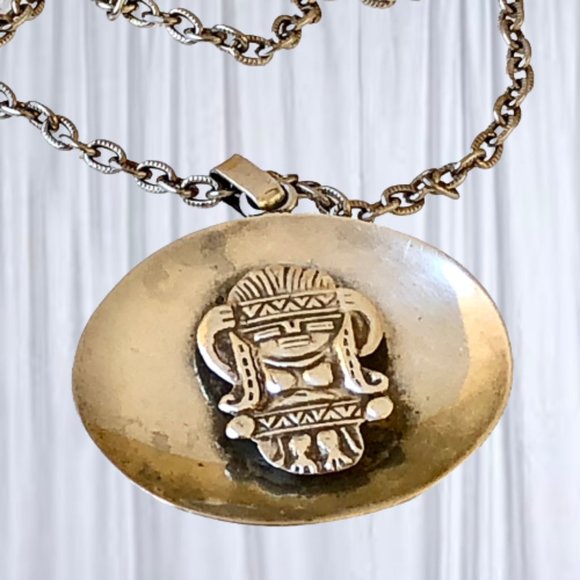 Sterling Silver 900 Mayan Diety Pendant with 1/20 Gold Filled Chain - Picture 6 of 14